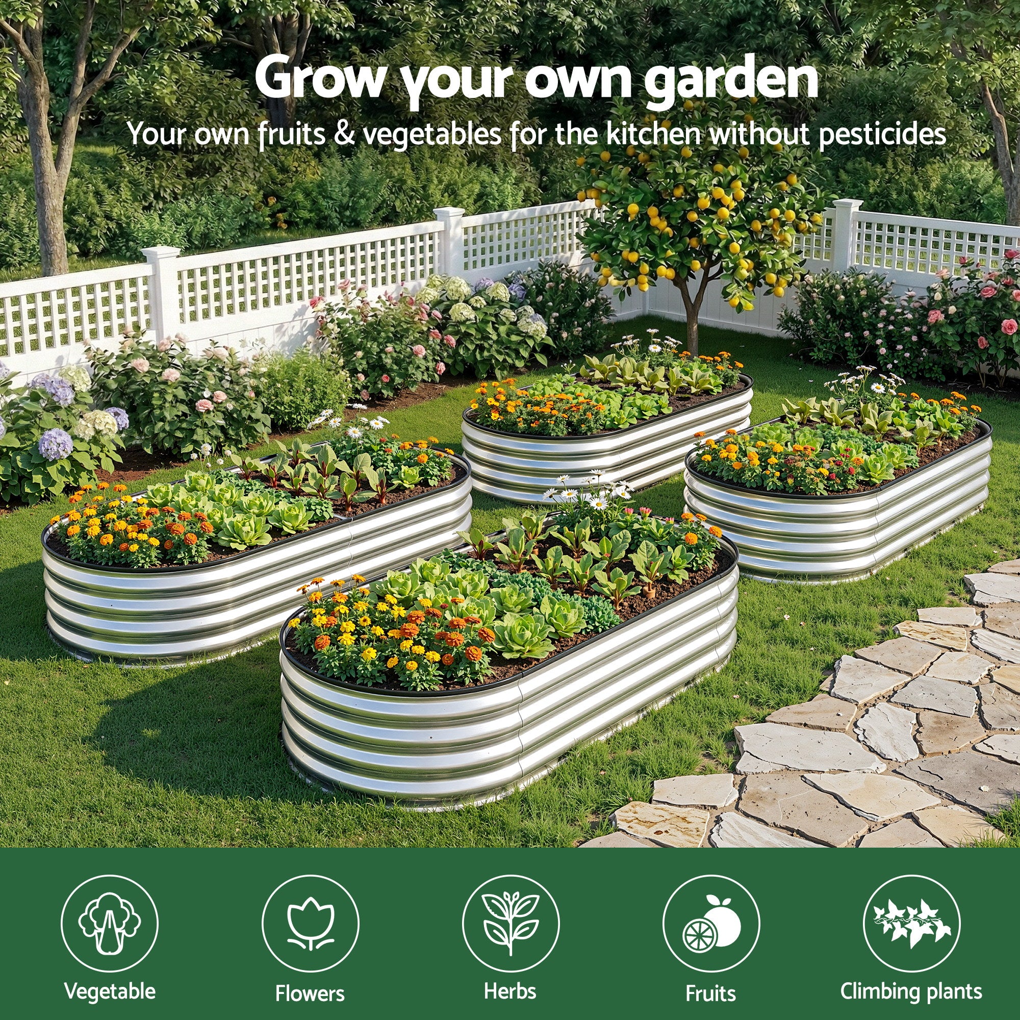 Raised Garden Bed Galvanised Steel 150x70cm | Simpledeals