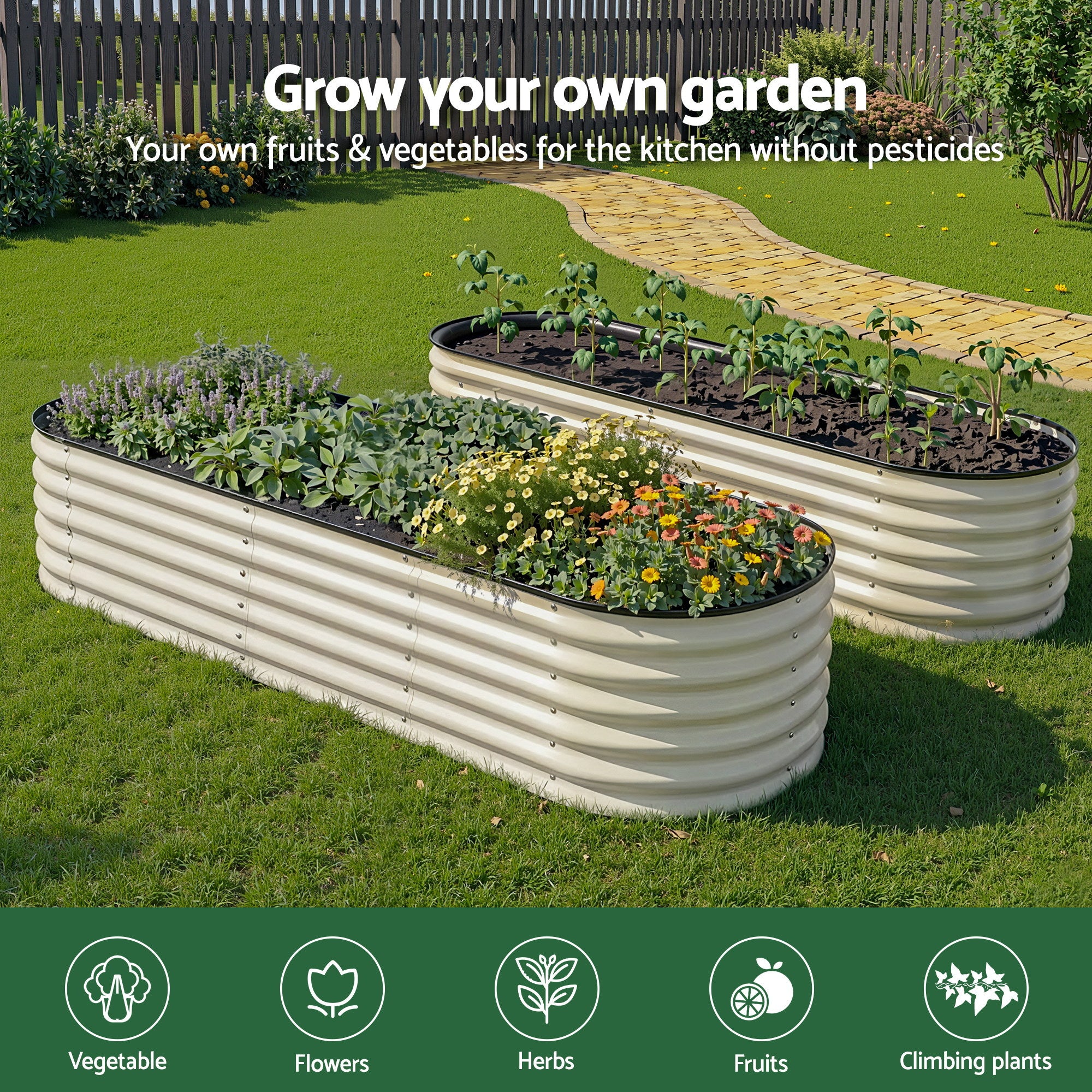 Raised Garden Bed Galvanised Planter Box 240cm White | Simpledeals