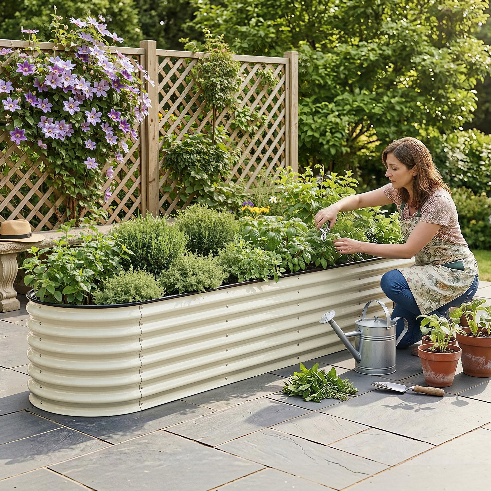 Raised Garden Bed Galvanised Planter Box 240cm White | Simpledeals