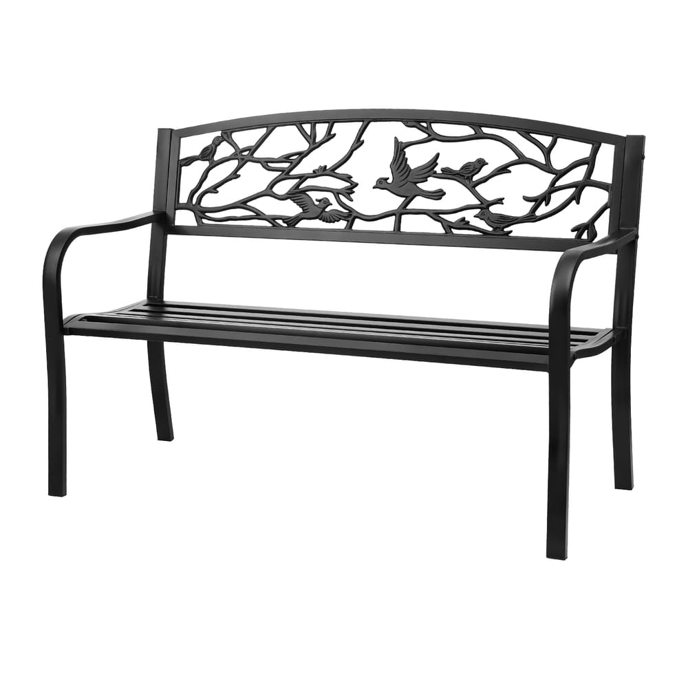 Outdoor Bench Black Steel 127.5x52.5x81.5cm