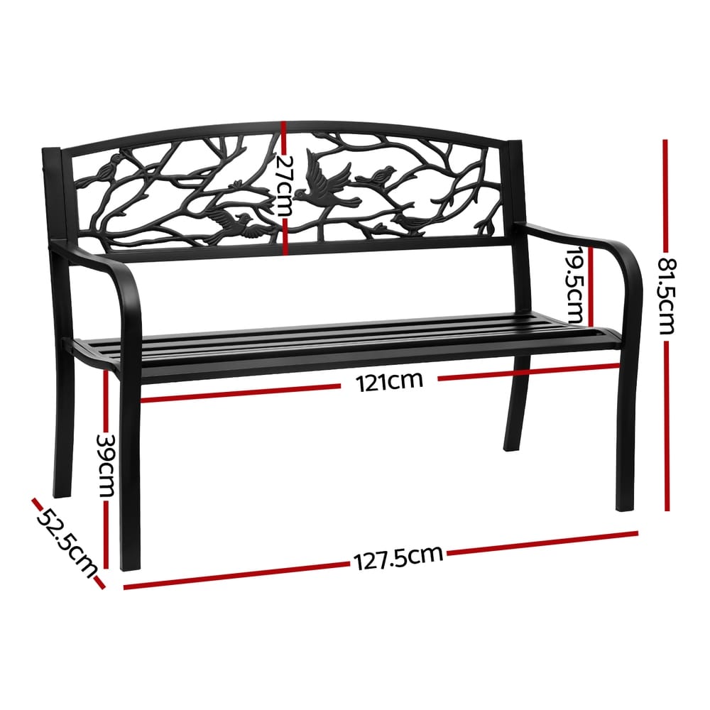 Outdoor Bench Black Steel 127.5x52.5x81.5cm