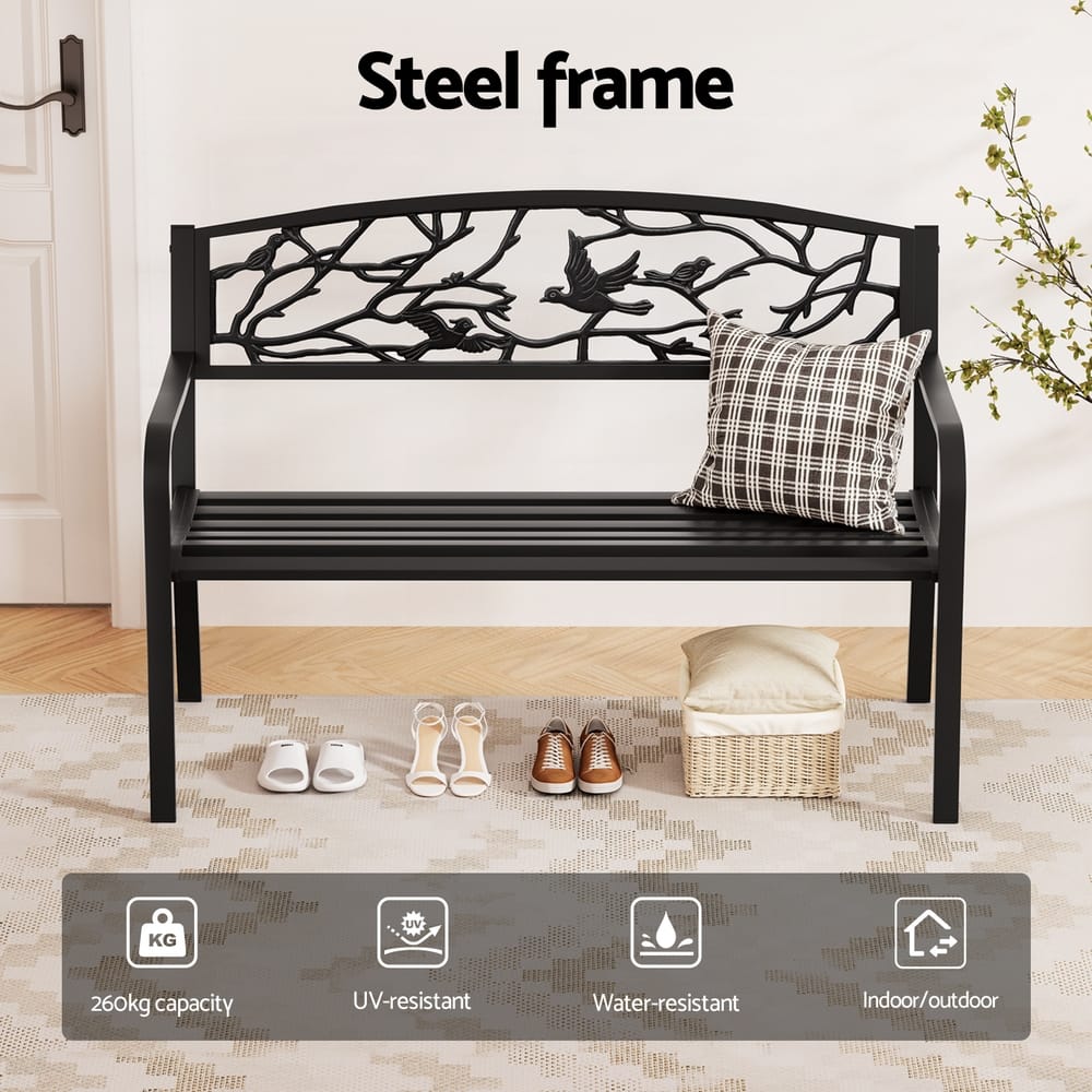 Outdoor Bench Black Steel 127.5x52.5x81.5cm