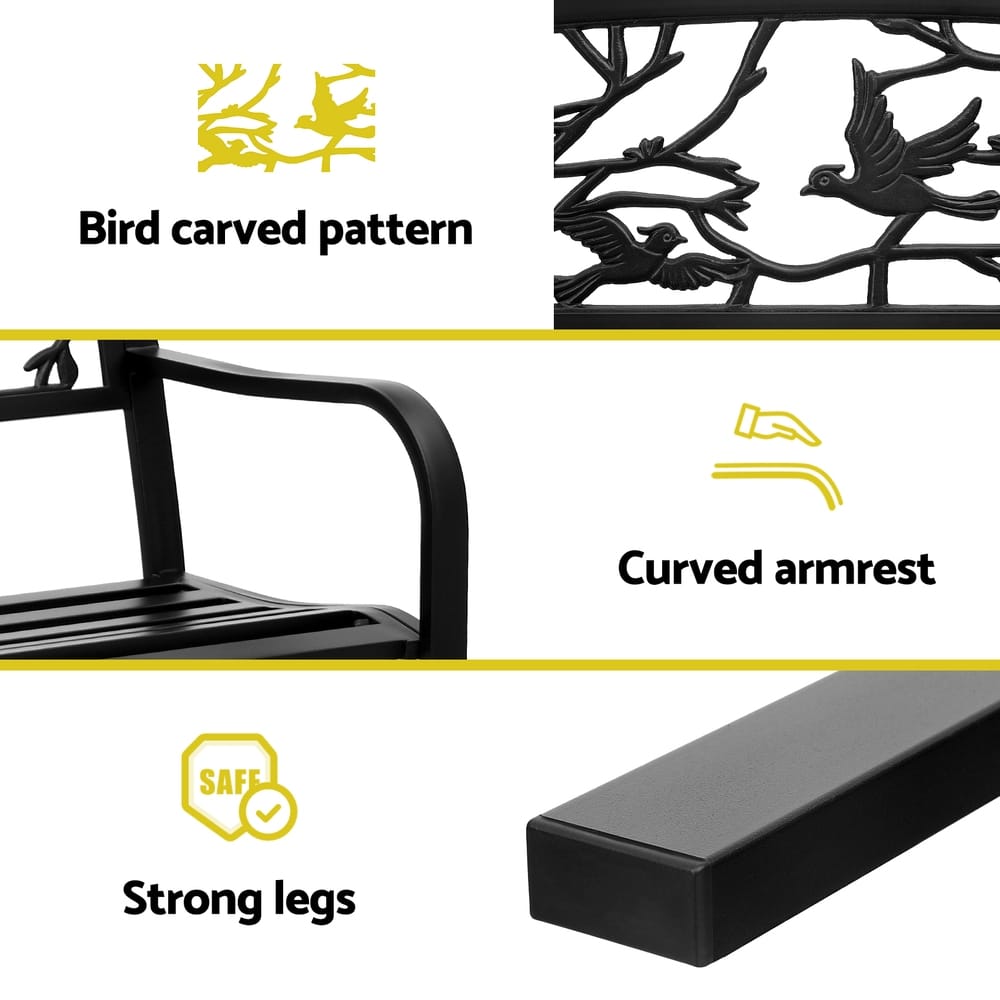 Outdoor Bench Black Steel 127.5x52.5x81.5cm