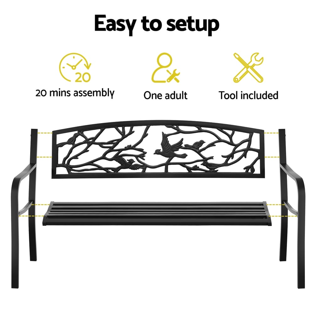 Outdoor Bench Black Steel 127.5x52.5x81.5cm