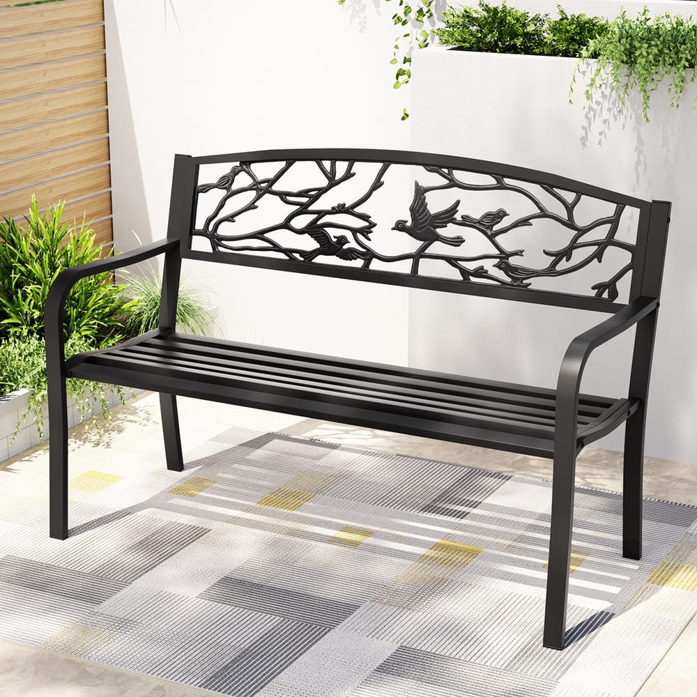 Outdoor Bench Black Steel 127.5x52.5x81.5cm