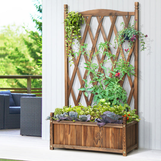 Wooden Raised Garden Bed with Trellis Garden Standing