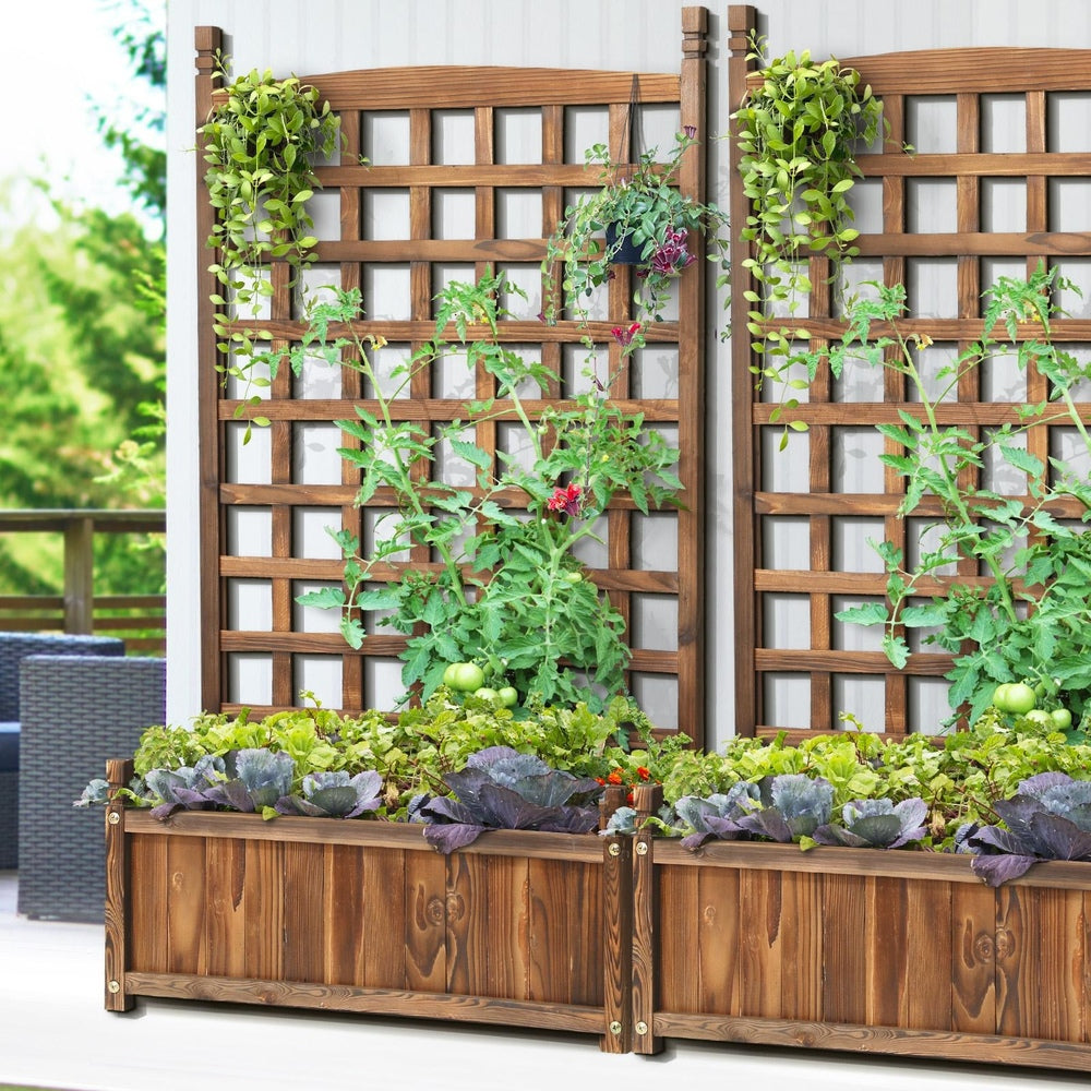 2pc Wooden Garden Bed with Trellis-Aluminium grey