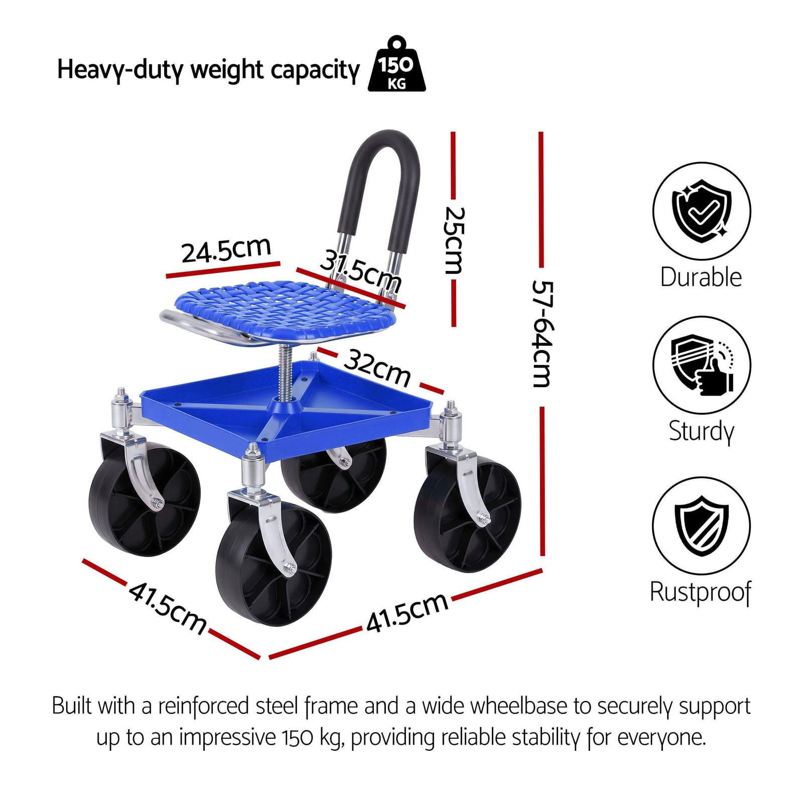 Rolling Garden Stool 360 Swivel Height Adjustable | Simplede