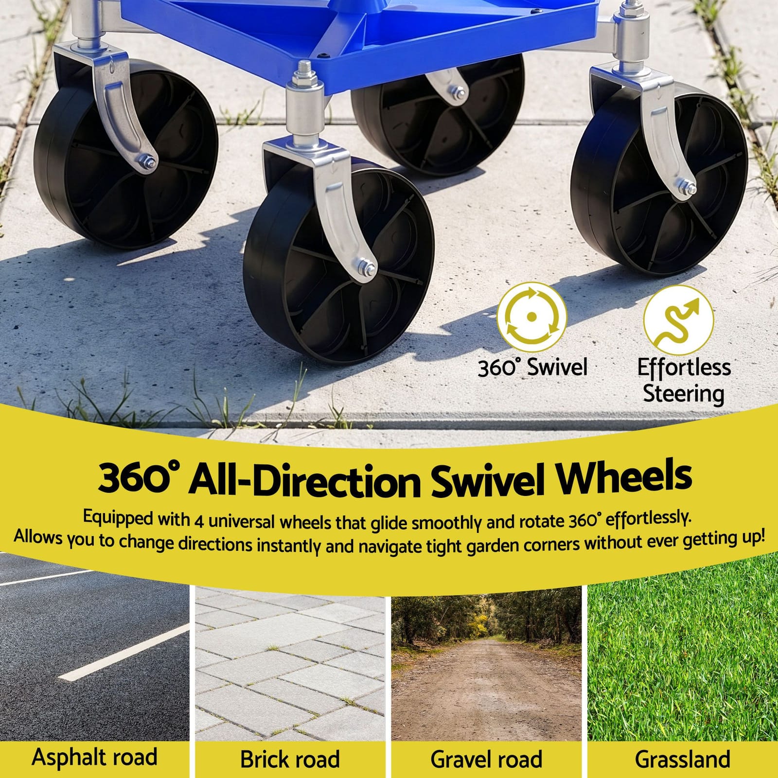Rolling Garden Stool 360 Swivel Height Adjustable | Simplede