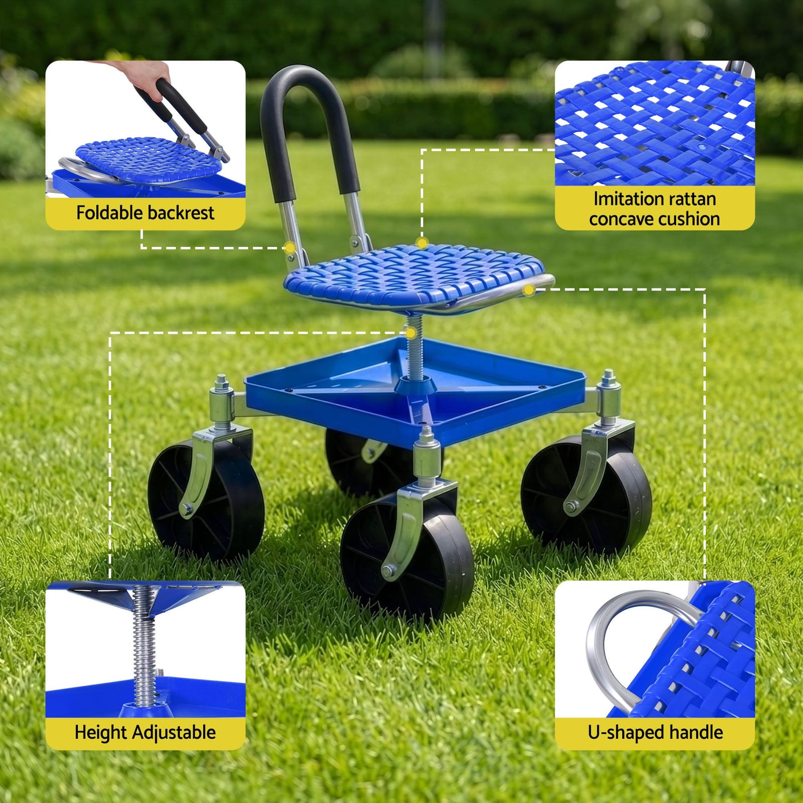 Rolling Garden Stool 360 Swivel Height Adjustable | Simplede