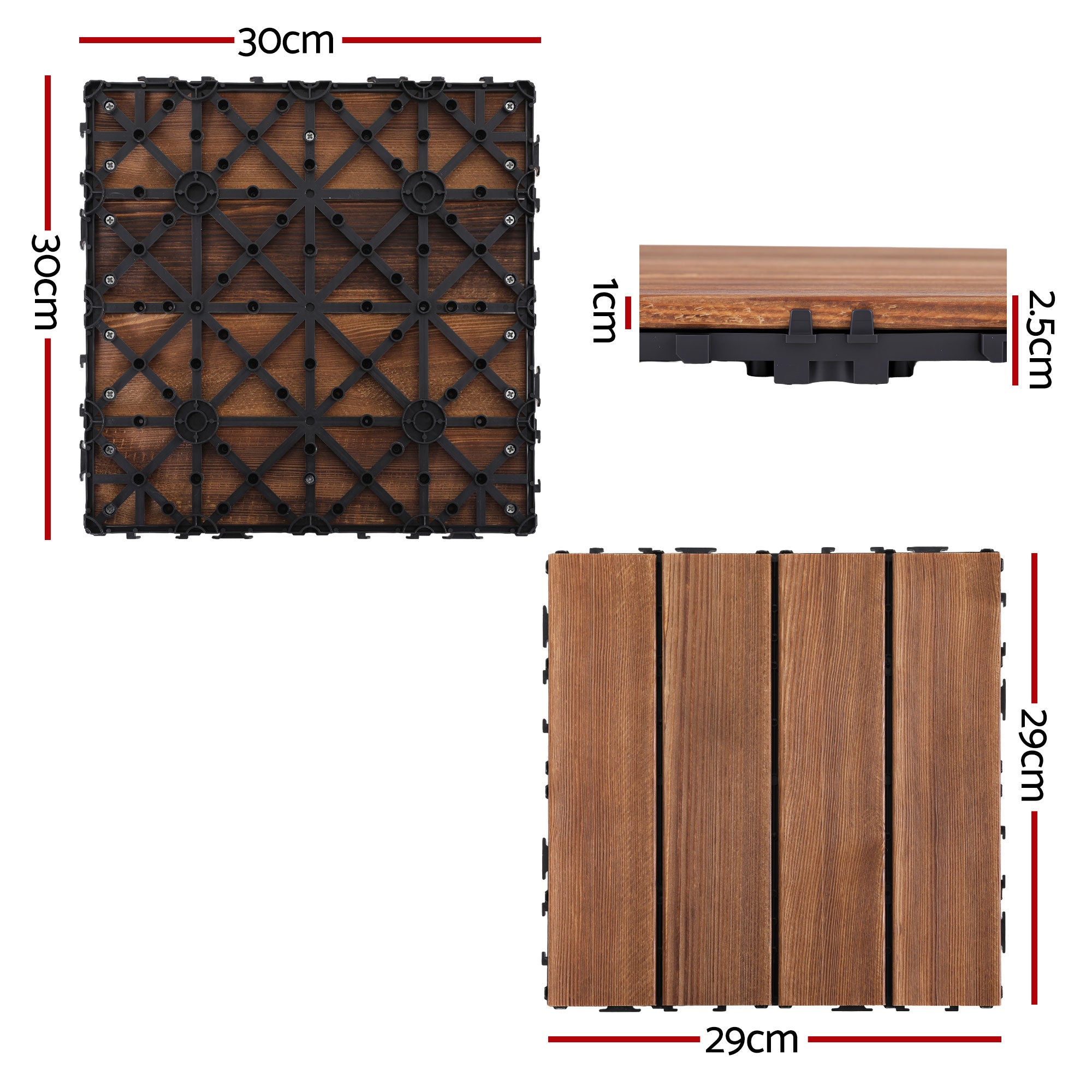 Interlocking Wood Deck Tiles 30x30cm 10PCS Patio | Simpledeals
