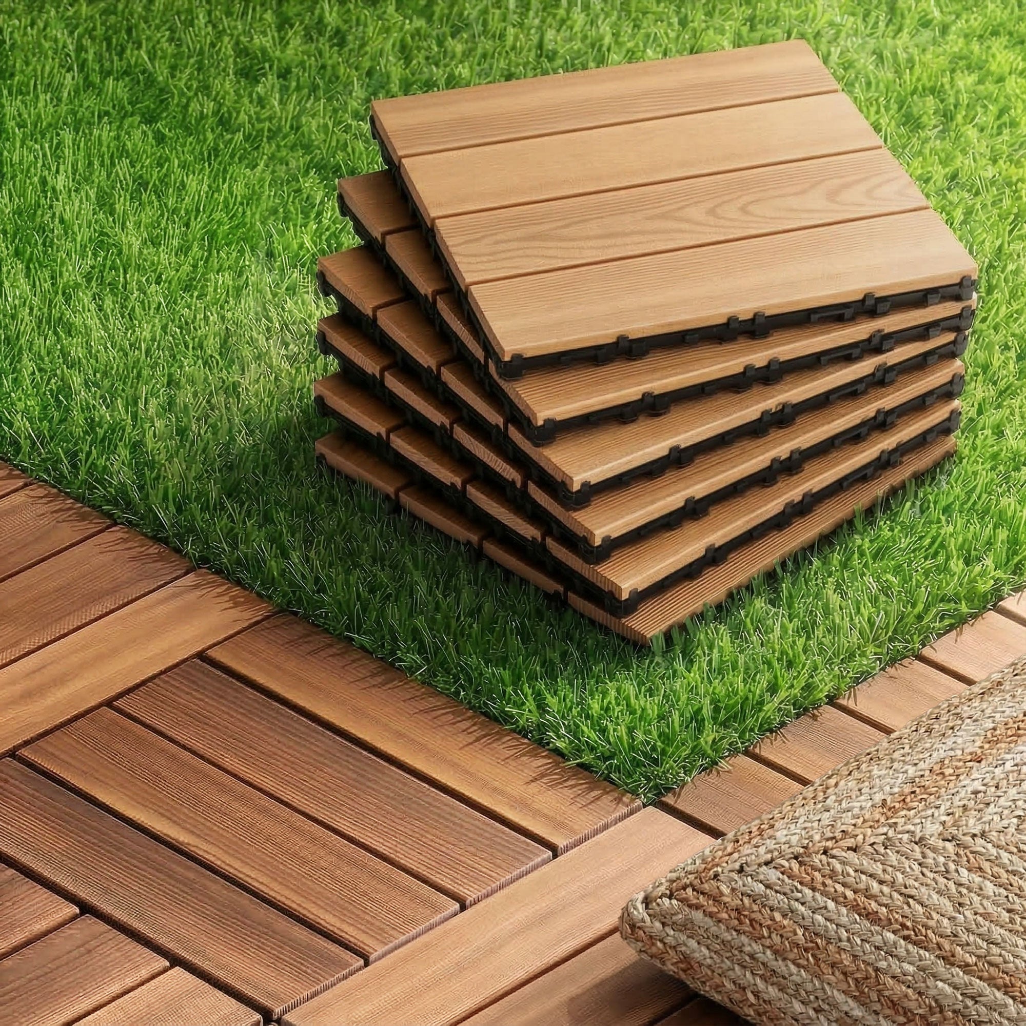 Interlocking Wood Deck Tiles 27pc 30x30cm | Simpledeals