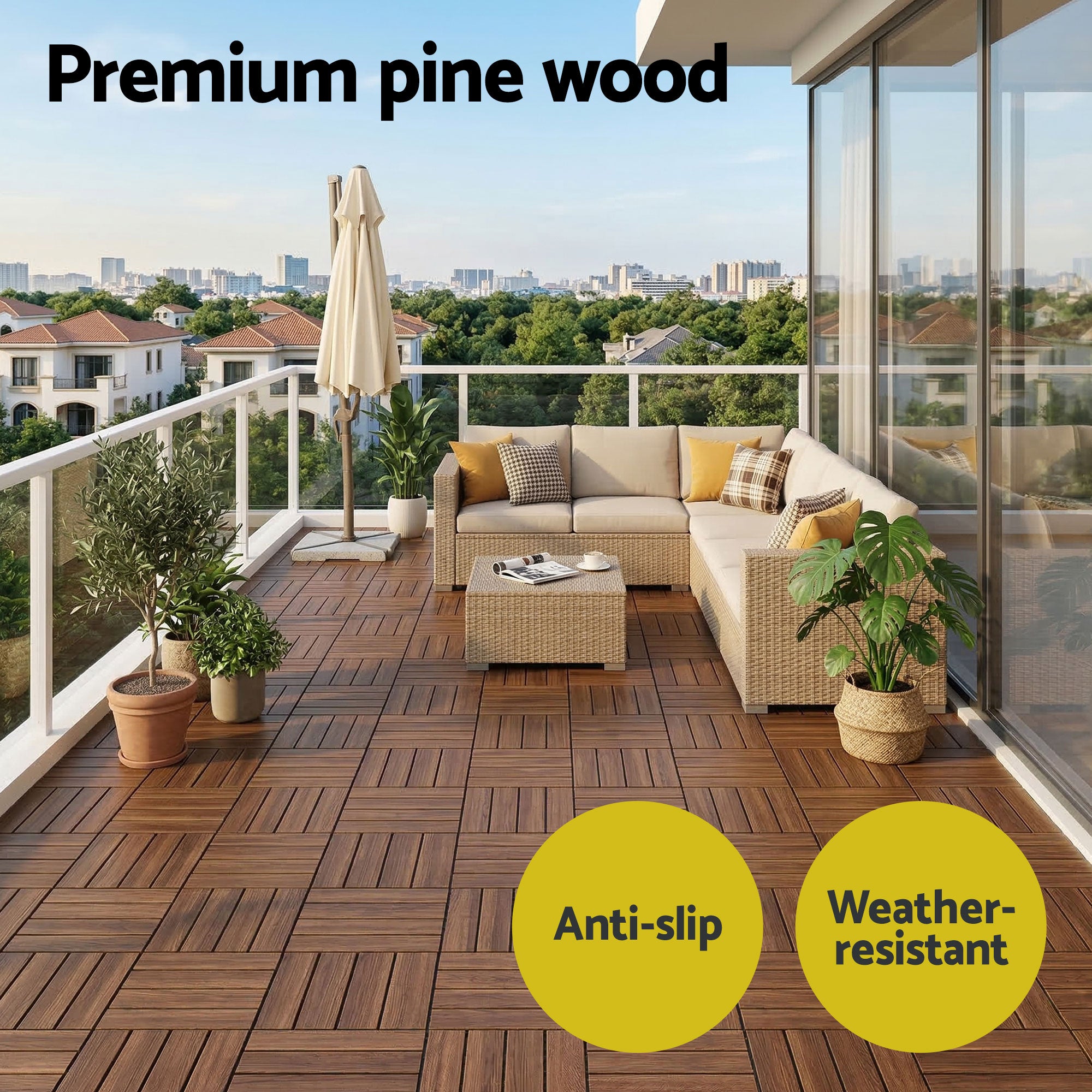 Interlocking Wood Deck Tiles 27pc 30x30cm | Simpledeals
