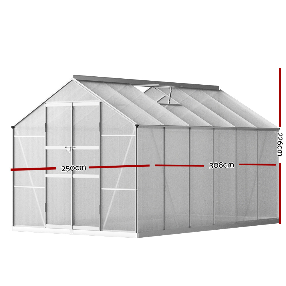 Greenhouse 3X2.5X2.26M Double Doors Aluminium Green House Garden Shed