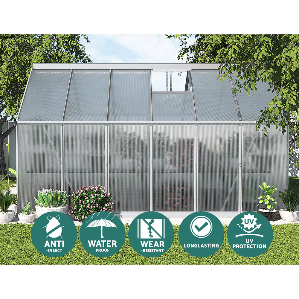 Greenhouse 3.6X2.5X1.95M Aluminium Polycarbonate Green House Garden Shed