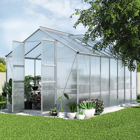 Greenhouse 3.7X2.5X2.26M Double Doors Aluminium Green House Garden Shed