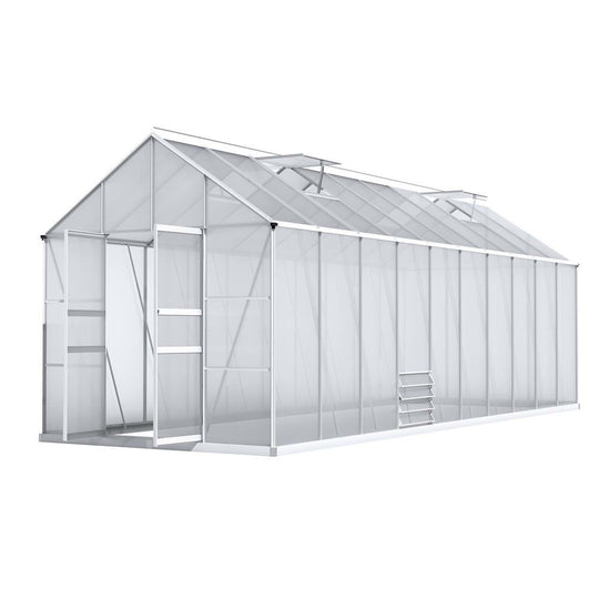 Greenhouse 6.03x2.44x2.68M Double Doors Aluminium Green House Garden Shed