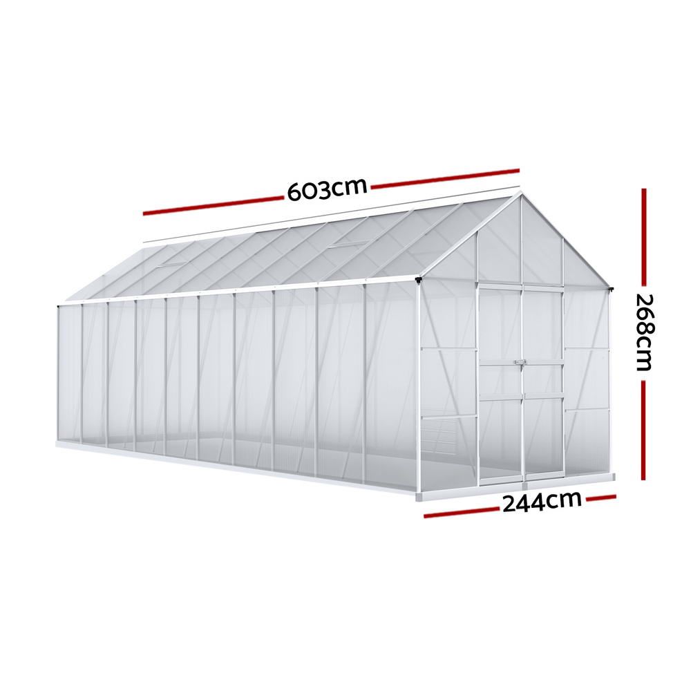 Greenhouse 6.03x2.44x2.68M Double Doors Aluminium Green House Garden Shed