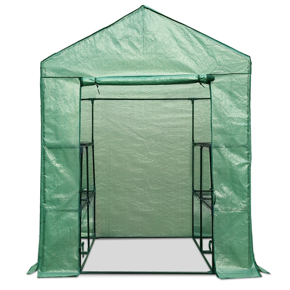 Greenhouse Tunnel - Walk-In Garden Shed with 8 Shelves 1.4x1.55x2m