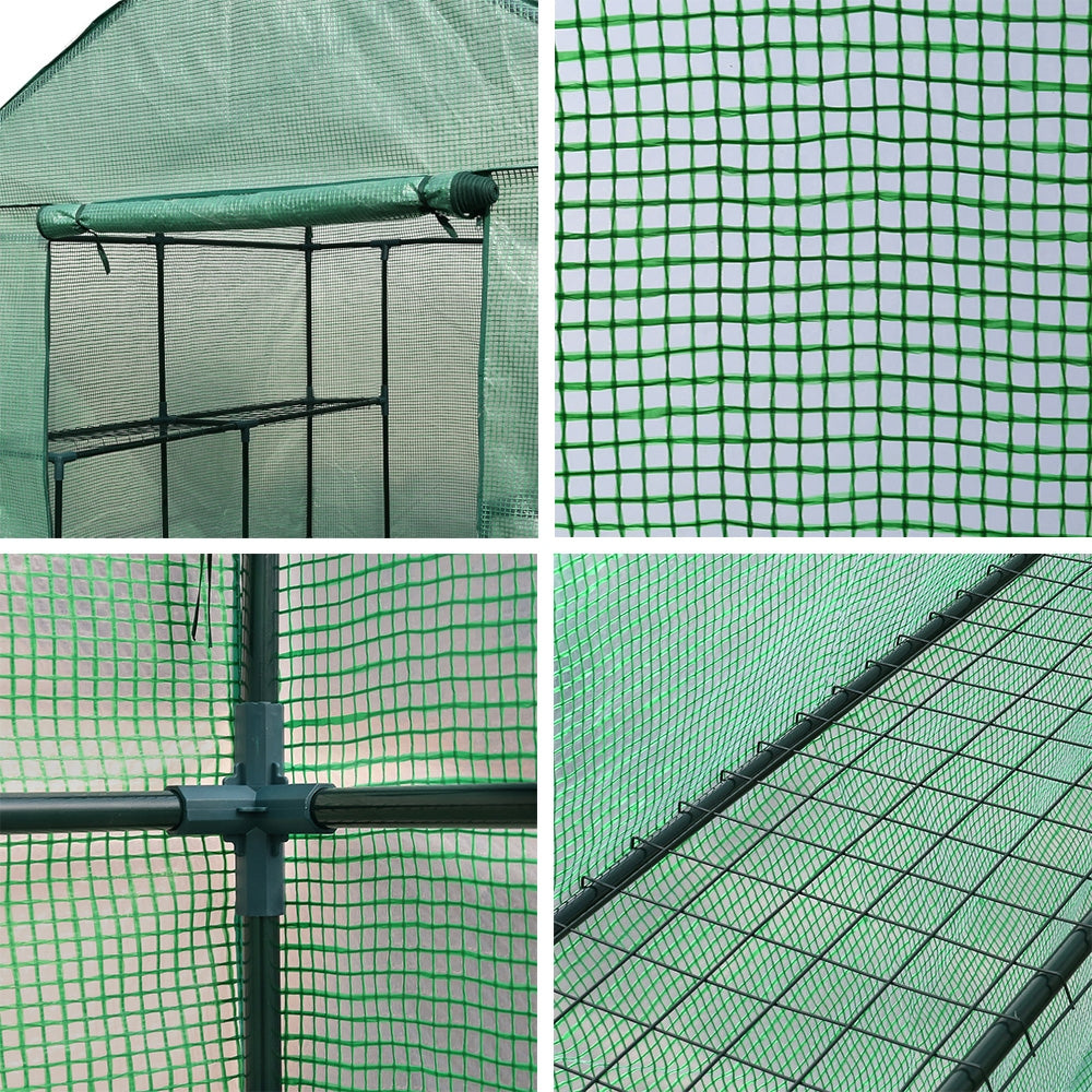 Greenhouse Tunnel - Walk-In Garden Shed with 8 Shelves 1.4x1.55x2m