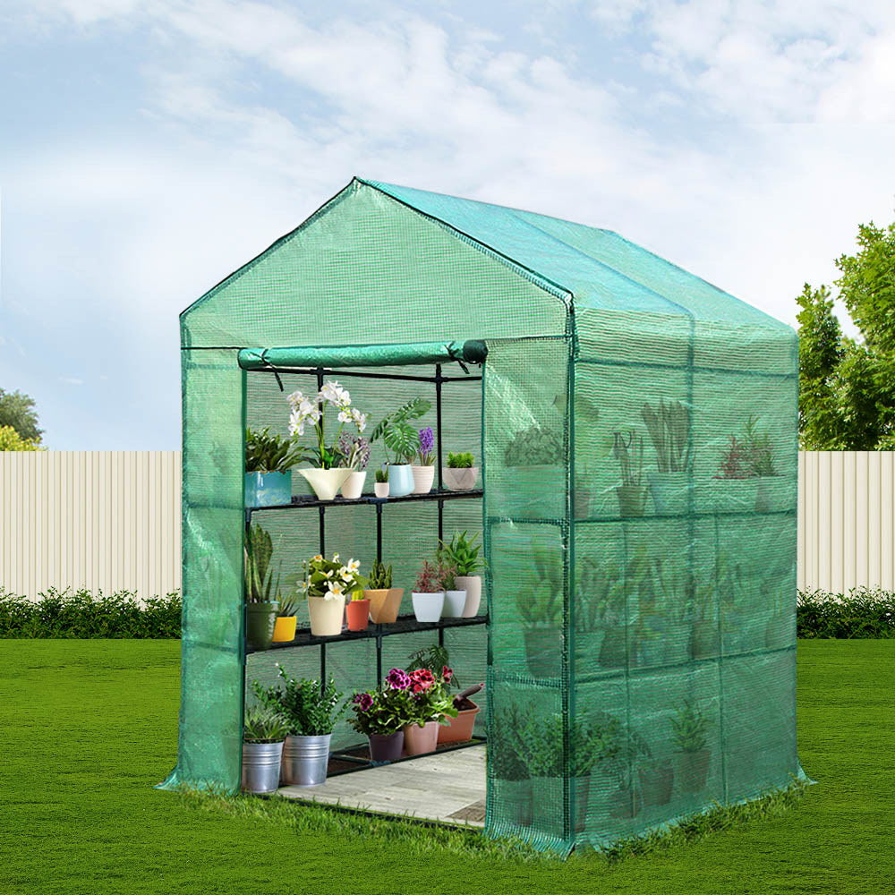 Greenhouse Tunnel - Walk-In Garden Shed with 8 Shelves 1.4x1.55x2m