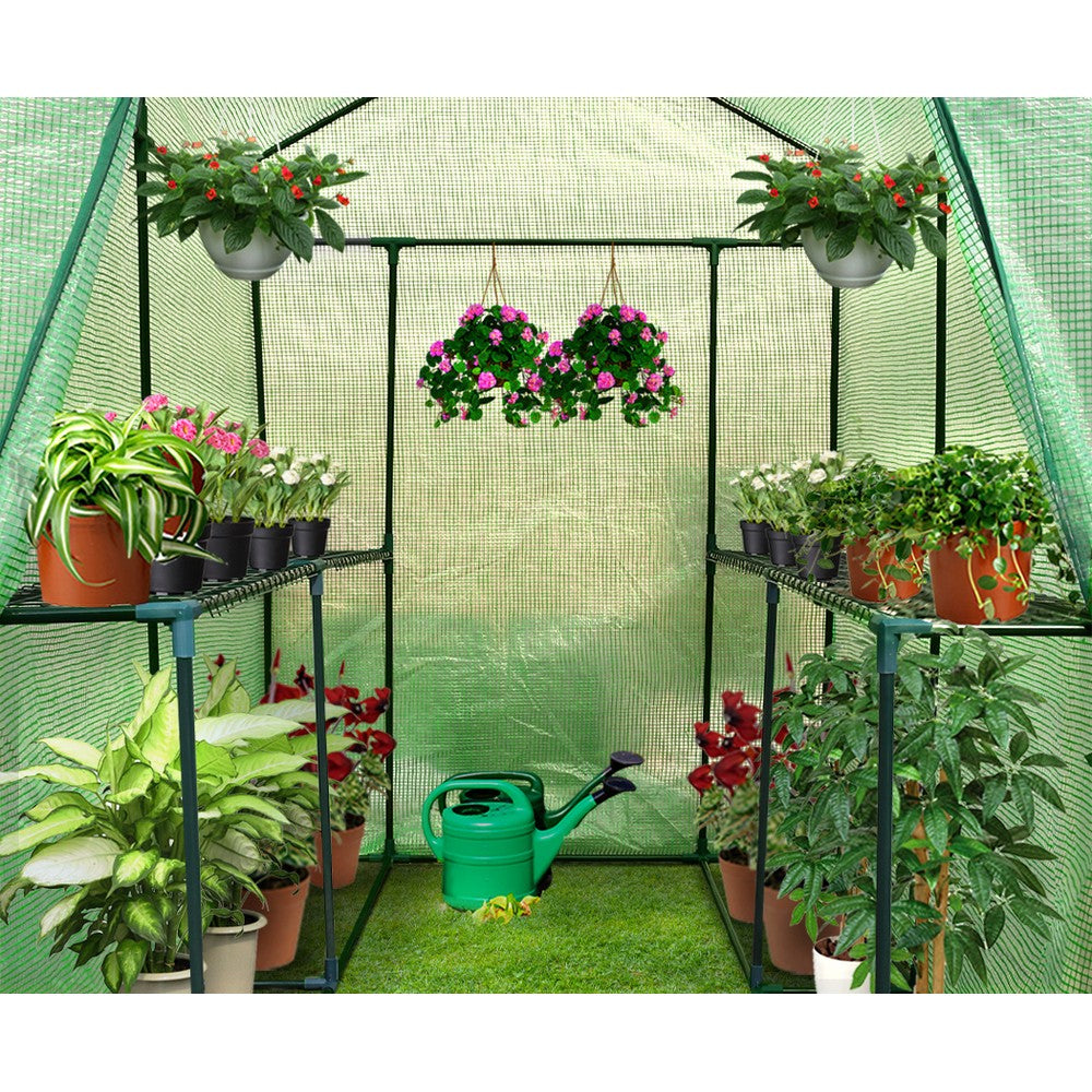 Greenhouse Tunnel - Walk-In Garden Shed with 4 Shelves 1.2x1.9x1.9m
