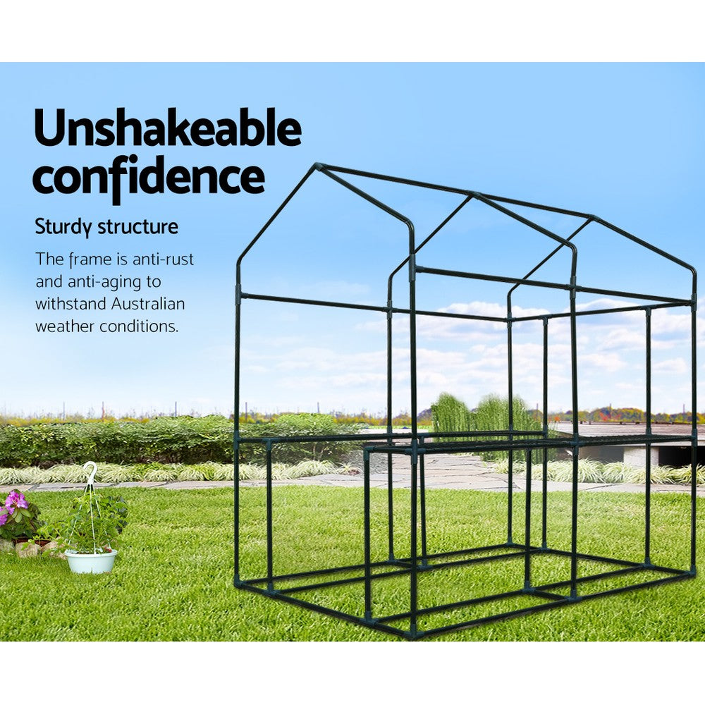 Greenhouse Tunnel - Walk-In Garden Shed with 4 Shelves 1.2x1.9x1.9m