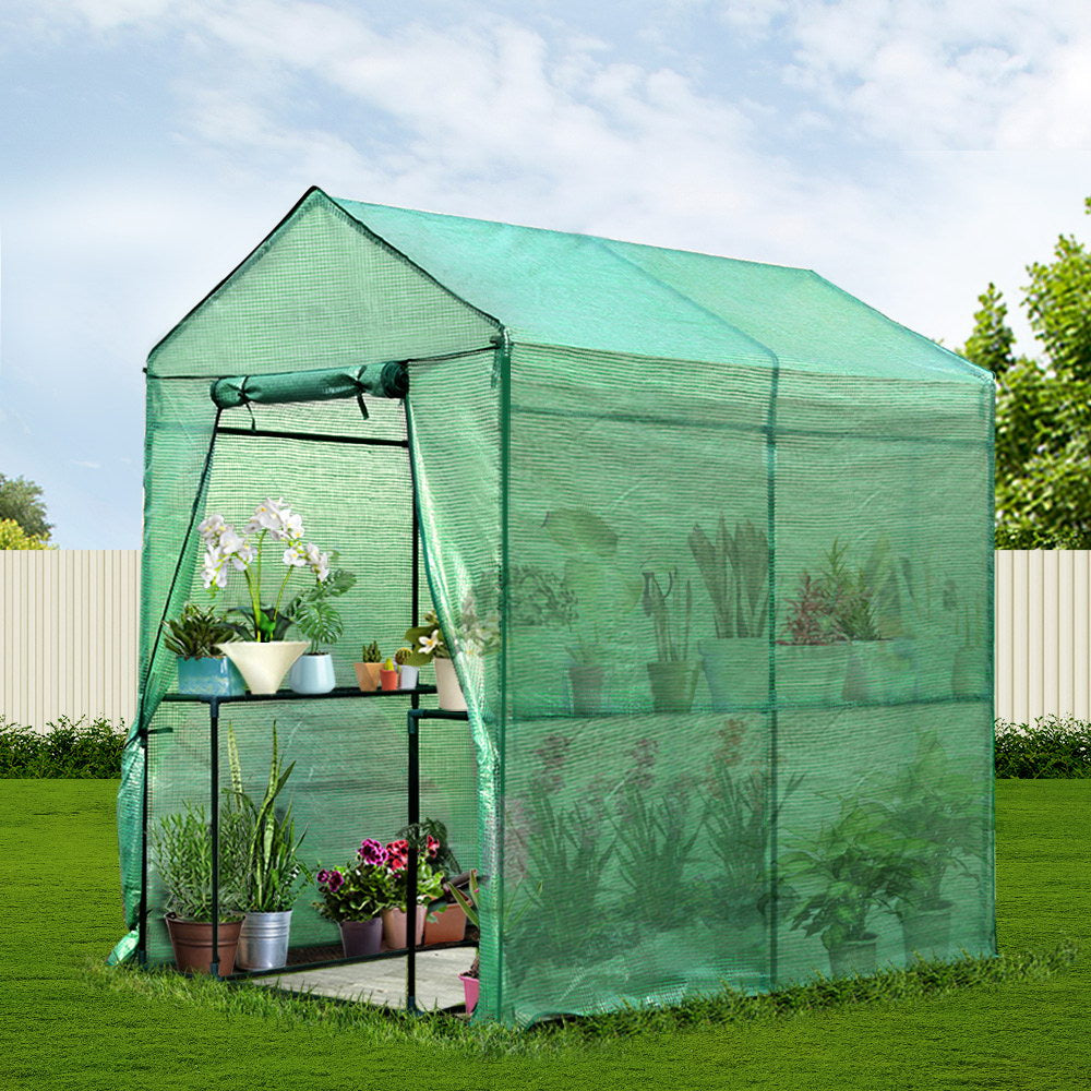 Greenhouse Tunnel - Walk-In Garden Shed with 4 Shelves 1.2x1.9x1.9m