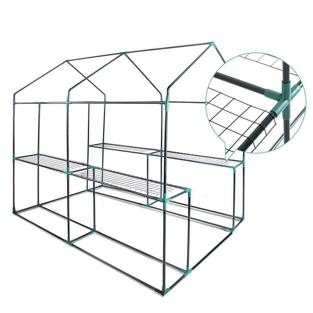 Greenhouse Tunnel - Walk-In Clear Garden Shed with 4 Shelves 1.2x1.9x1.9m