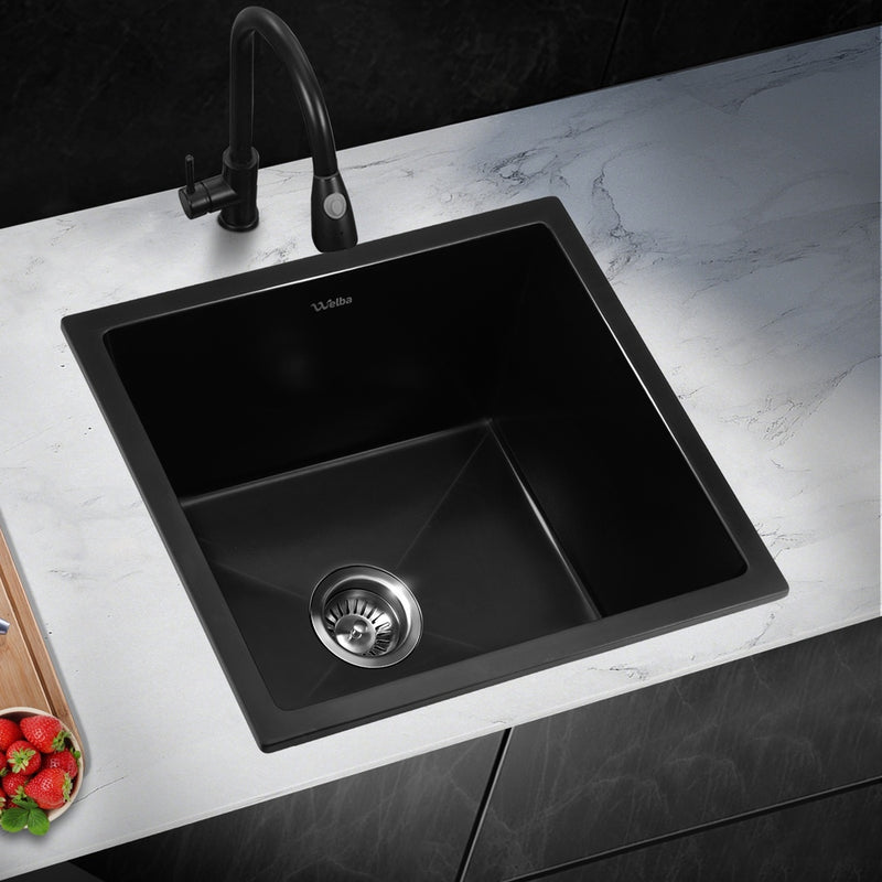 Kitchen Sink Stone Sink Granite Laundry Basin Single Bowl 45cmx45cm Black/White | Single