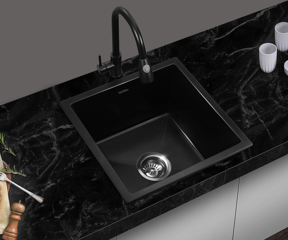 Kitchen Sink Stone Sink Granite Laundry Basin Single Bowl 45cmx45cm Black/White