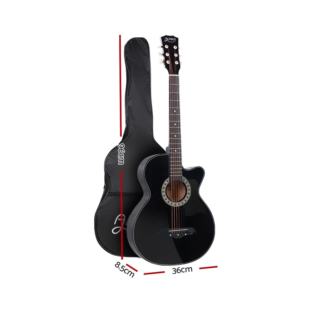 38 Inch Acoustic Guitar Wooden Body Steel String Full Size Cutaway Black | Wooden finish