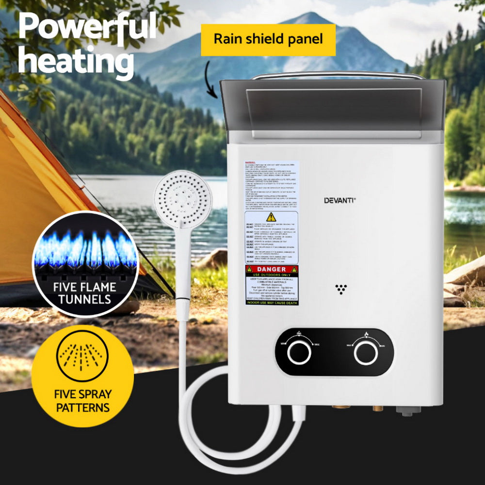 Portable Gas Water Heater 6Lpm Outdoor Camping Shower White