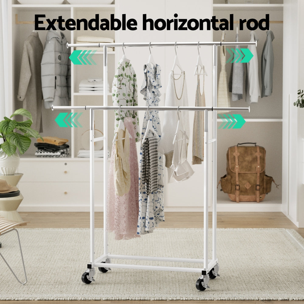 Clothes Rack Double Rod Airer Rail Coat Stand Adjustable Hanger | Double