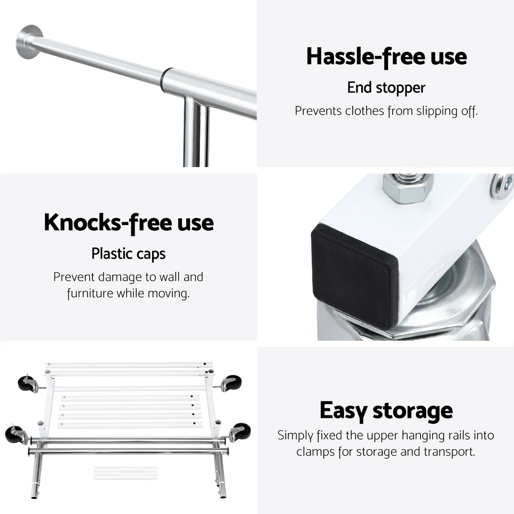 Clothes Rack Double Rod Airer Rail Coat Stand Adjustable Hanger, Double