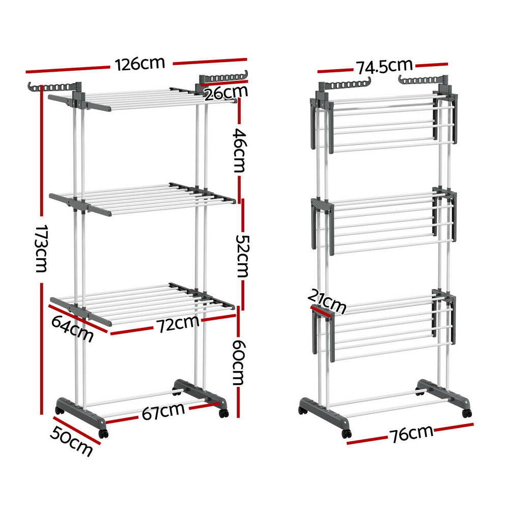 Clothing & Wardrobe Storage - Clothes Airer Drying Rack 173cm Coat Hanger Foldable