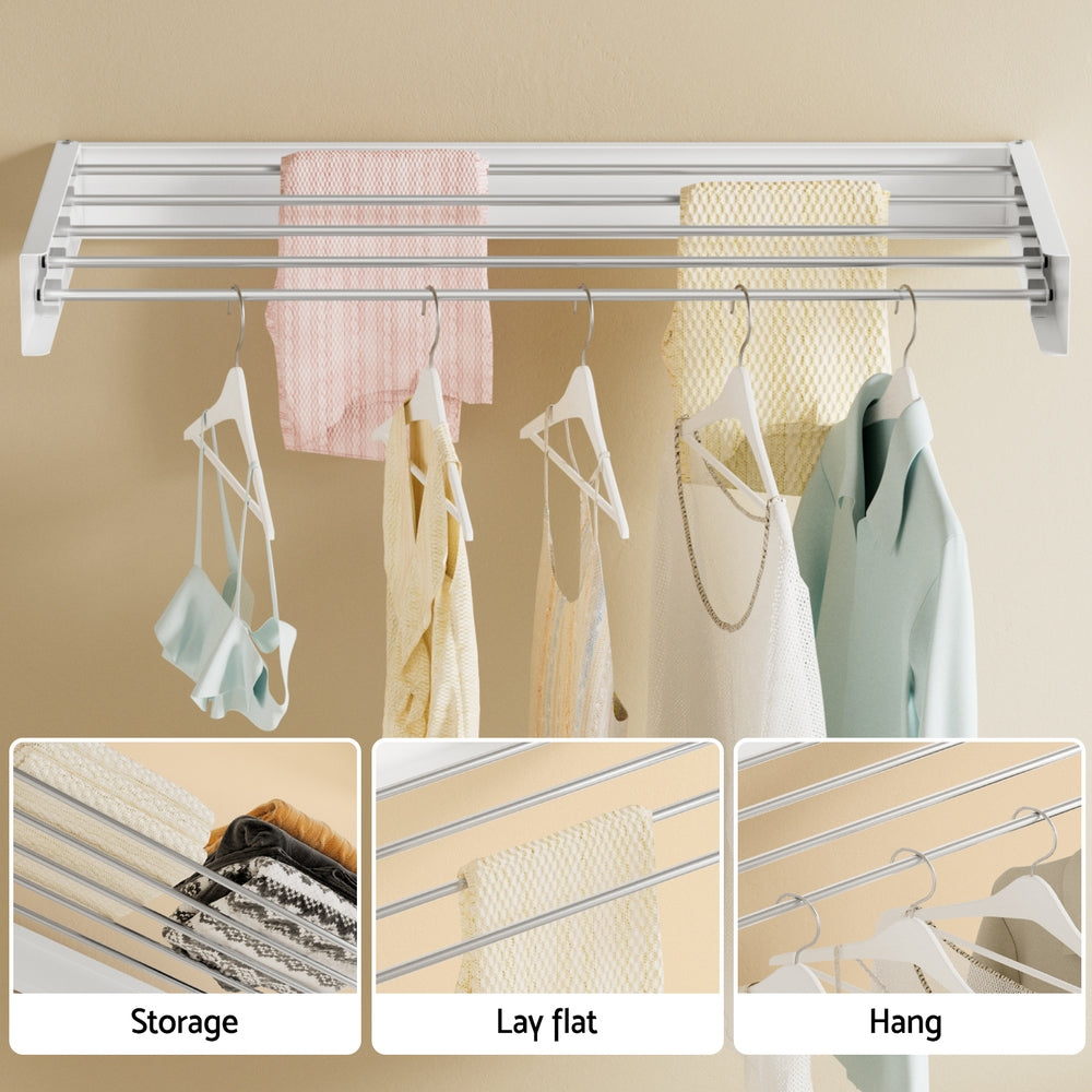 Clothes Rack Wall Mounted Airer Foldable White, Coat Racks