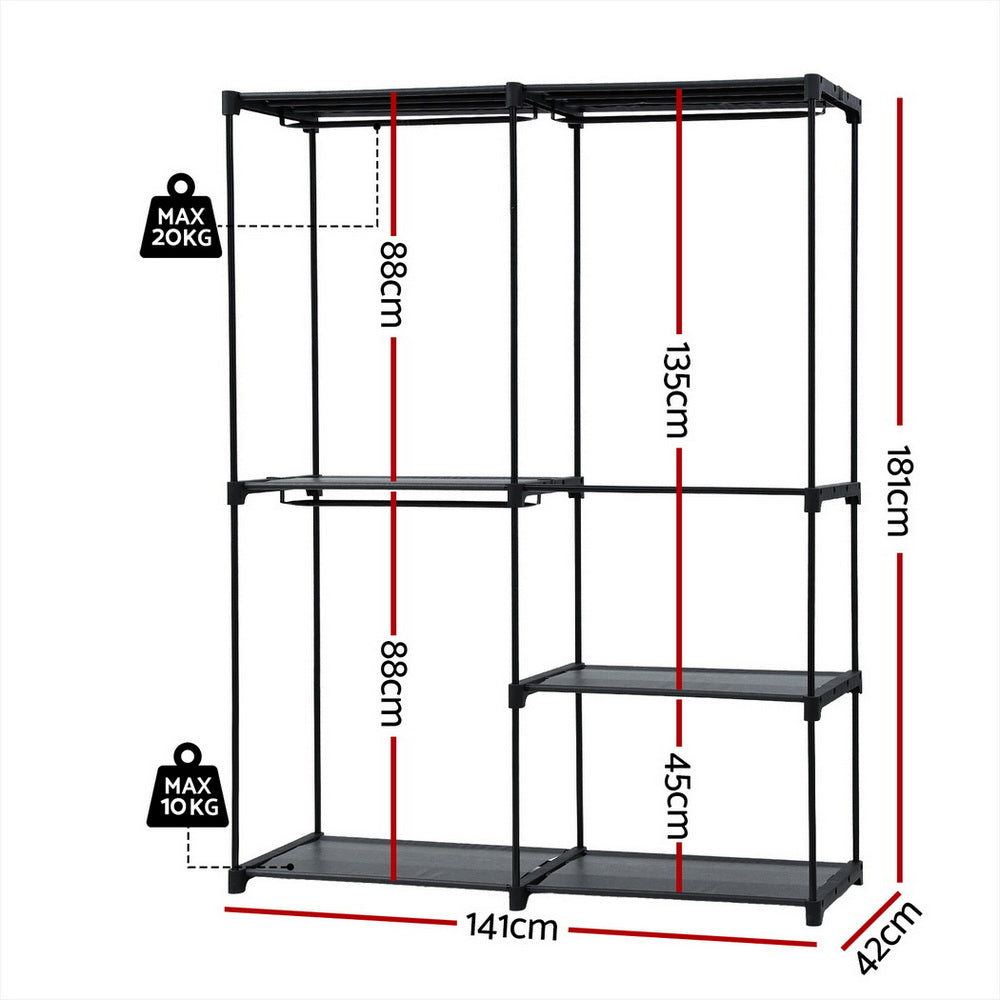 Coat Racks - Wardrobe Clothes Rack Closet 181Cm Fabric Upholstery Storage