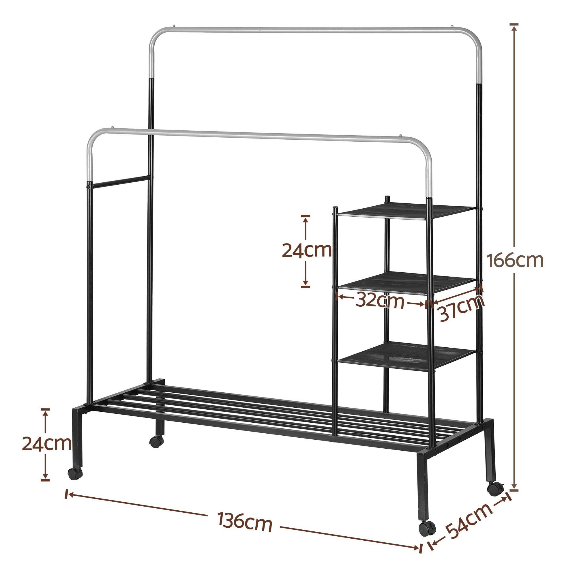 Heavy Duty 4-in-1 Clothes Rack Double Rod Coat Stand Storage Shelf