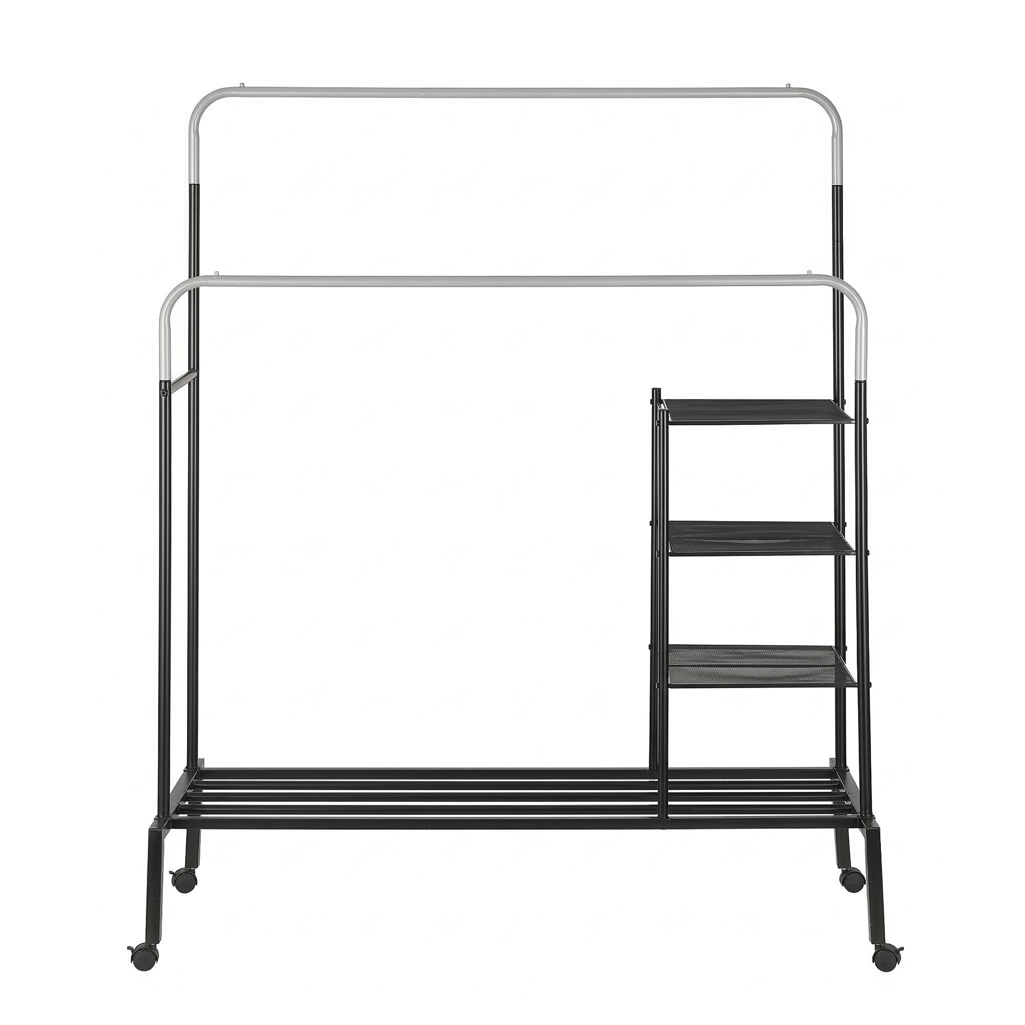 Heavy Duty 4-in-1 Clothes Rack Double Rod Coat Stand Storage Shelf