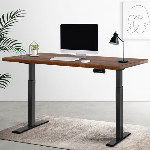 Sleek Electric Standing Desk in White, Walnut and Black - 140cm/120cm