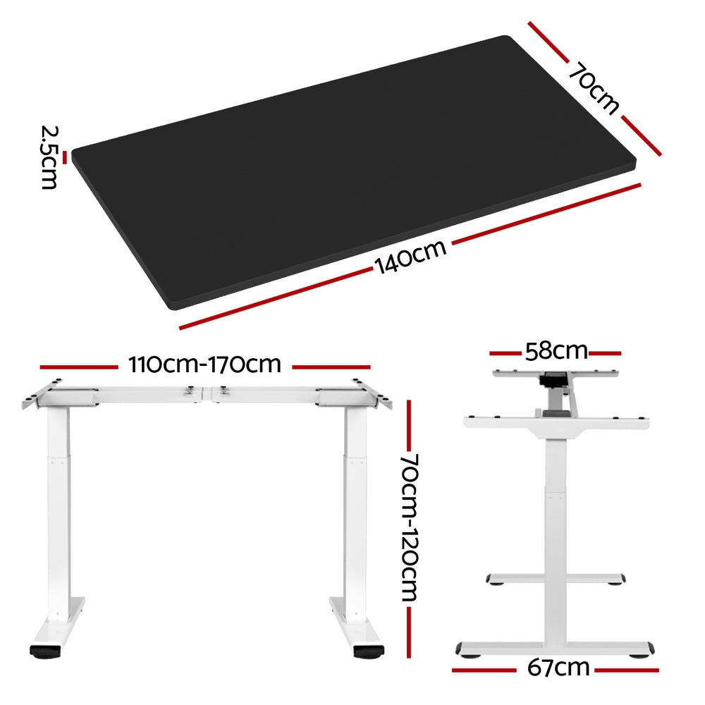 Sleek Electric Standing Desk in White, Walnut and Black - 140cm/120cm