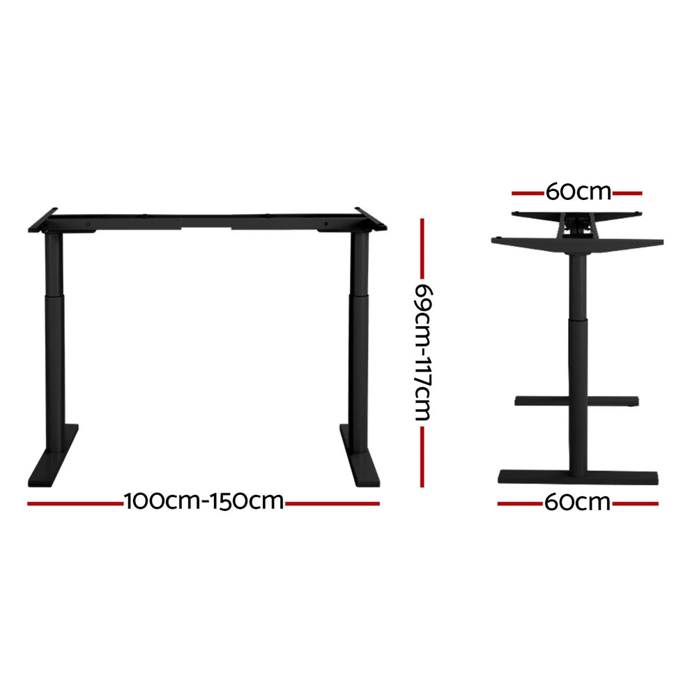 Desks - Standing Desk Sit Stand Motorised Adjustable Frame Only Dual Motor Black