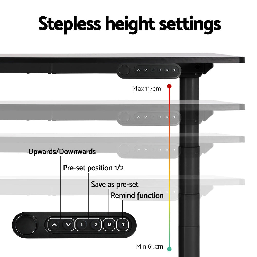 Standing Desk Sit Stand Motorised Adjustable Frame Only Dual Motor Black | Black colour