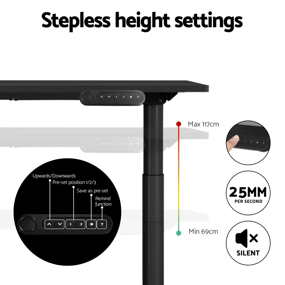 Elegant Black 140cm/120cm Height Adjustable Electric Standing Desk