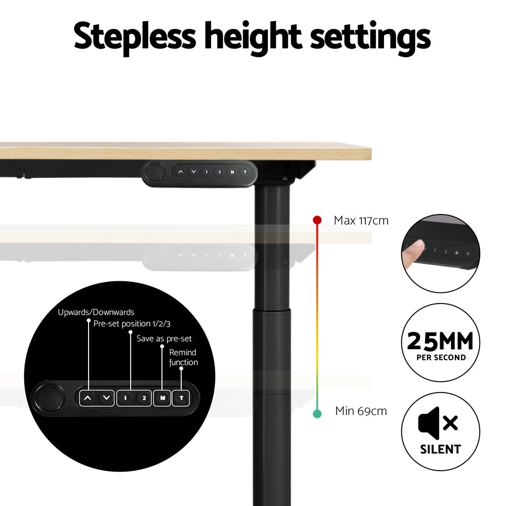 120Cm - Standing Desk Motorised Electric Dual Motor White Oak 120CM