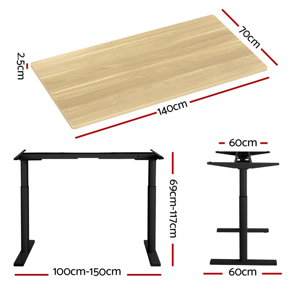 Elegant Black 140cm/120cm Height Adjustable Electric Standing Desk