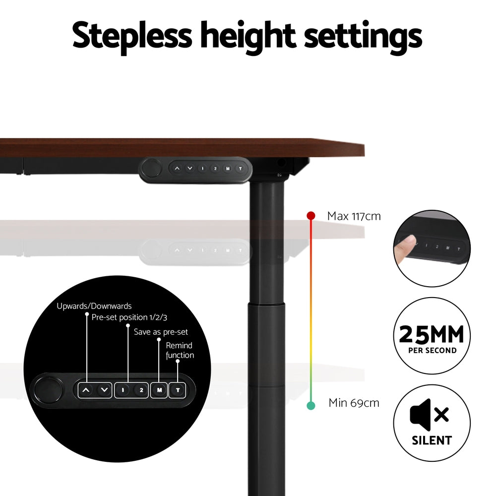 140Cm - Standing Desk Motorised Electric Dual Motor Walnut 140Cm