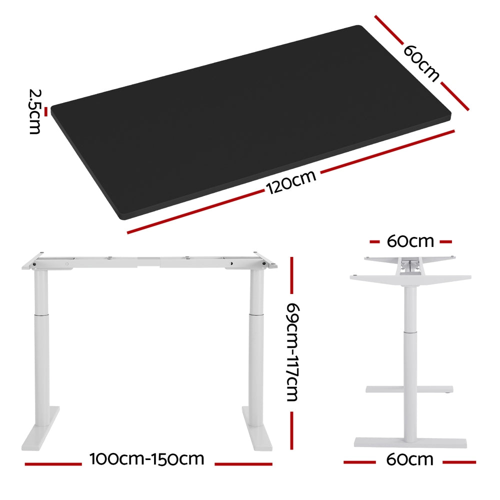 Electric Standing Desk Sit Stand Desks Motorised Dual Motor 120CM Black | Desks