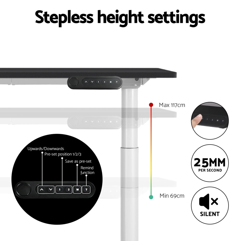 120Cm - Electric Standing Desk Sit Stand Desks Motorised Dual Motor 120CM Black